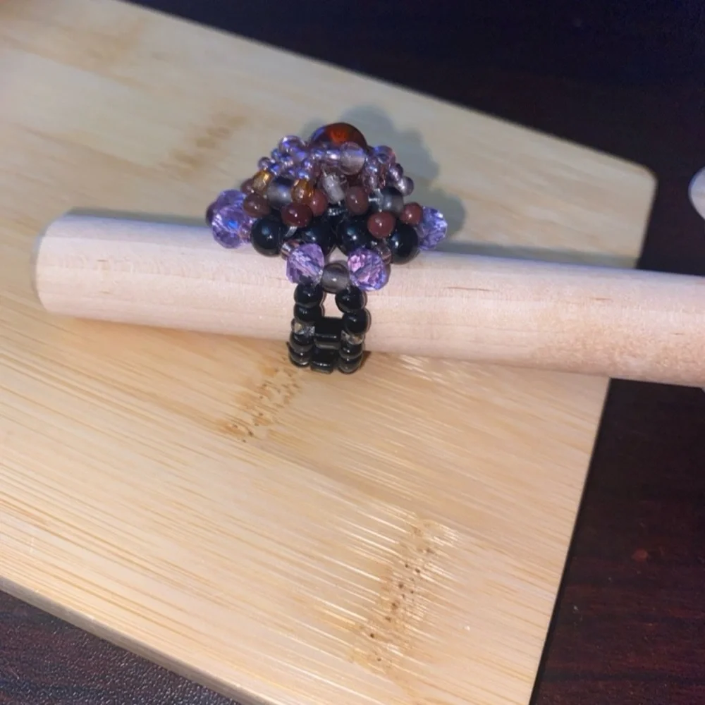 Elegant Purple Beaded Ring handmade beaded Ring